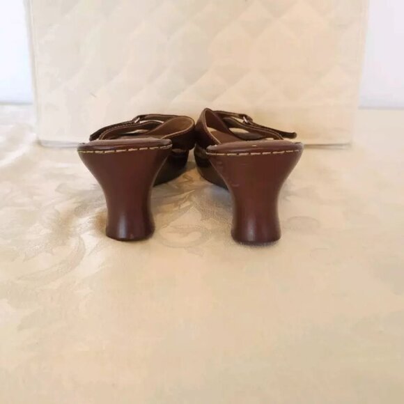 Womens Born Leather Slip On Wedge Sandals 9 M Caramel Brown Open Toe - Picture 8 of 12